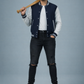Men’s Casual Varsity Baseball Jacket - Navy blue