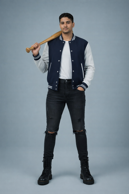 Men’s Casual Varsity Baseball Jacket - Navy blue
