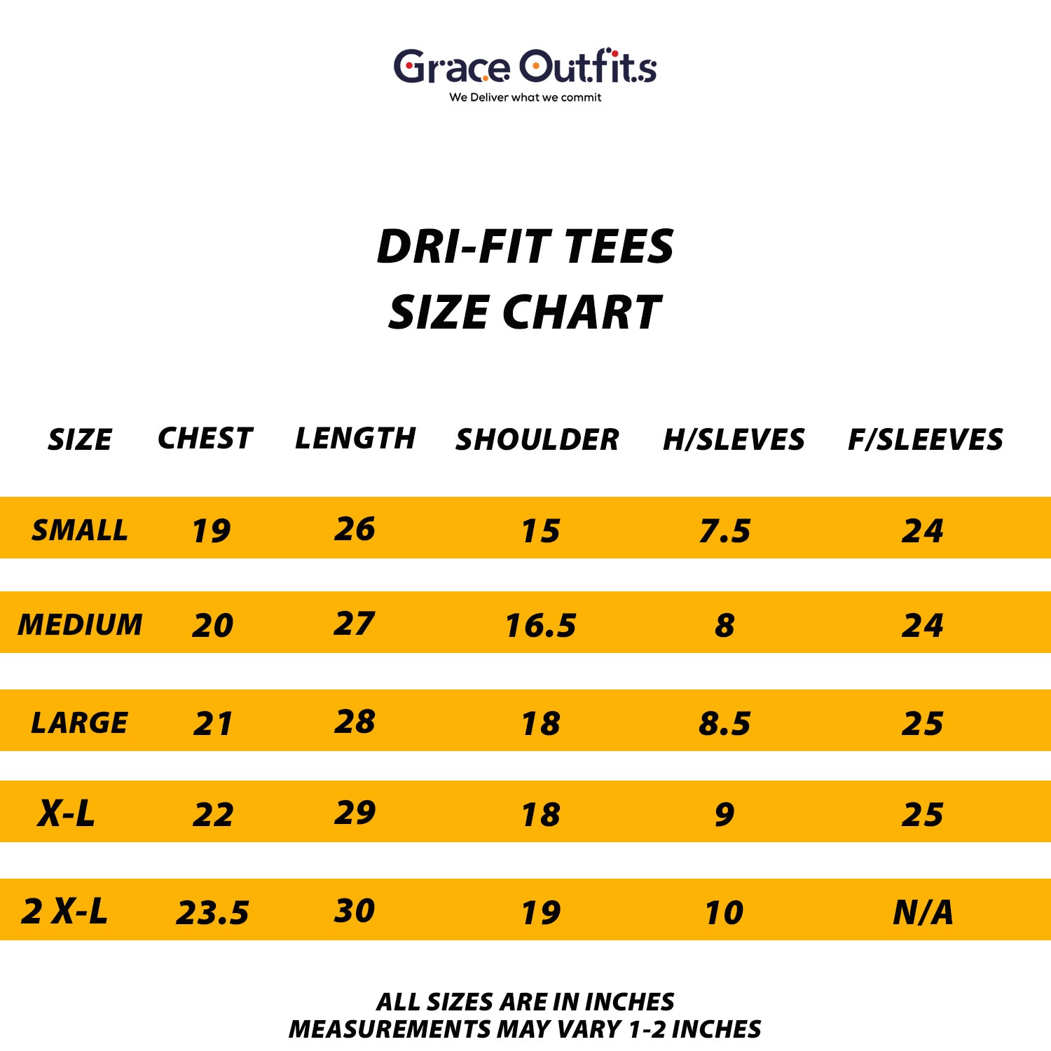 Dri hotsell fit sizes