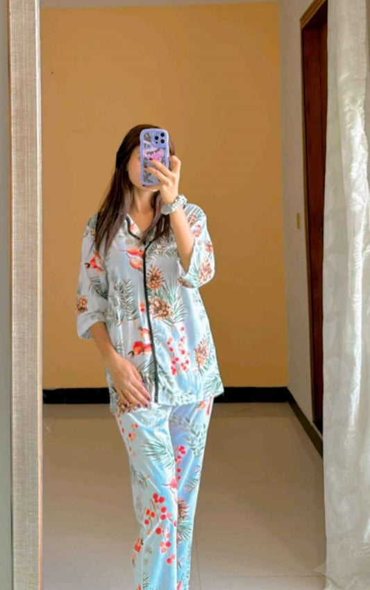 Women's Cotton Night Suit – Tropical Floral Print