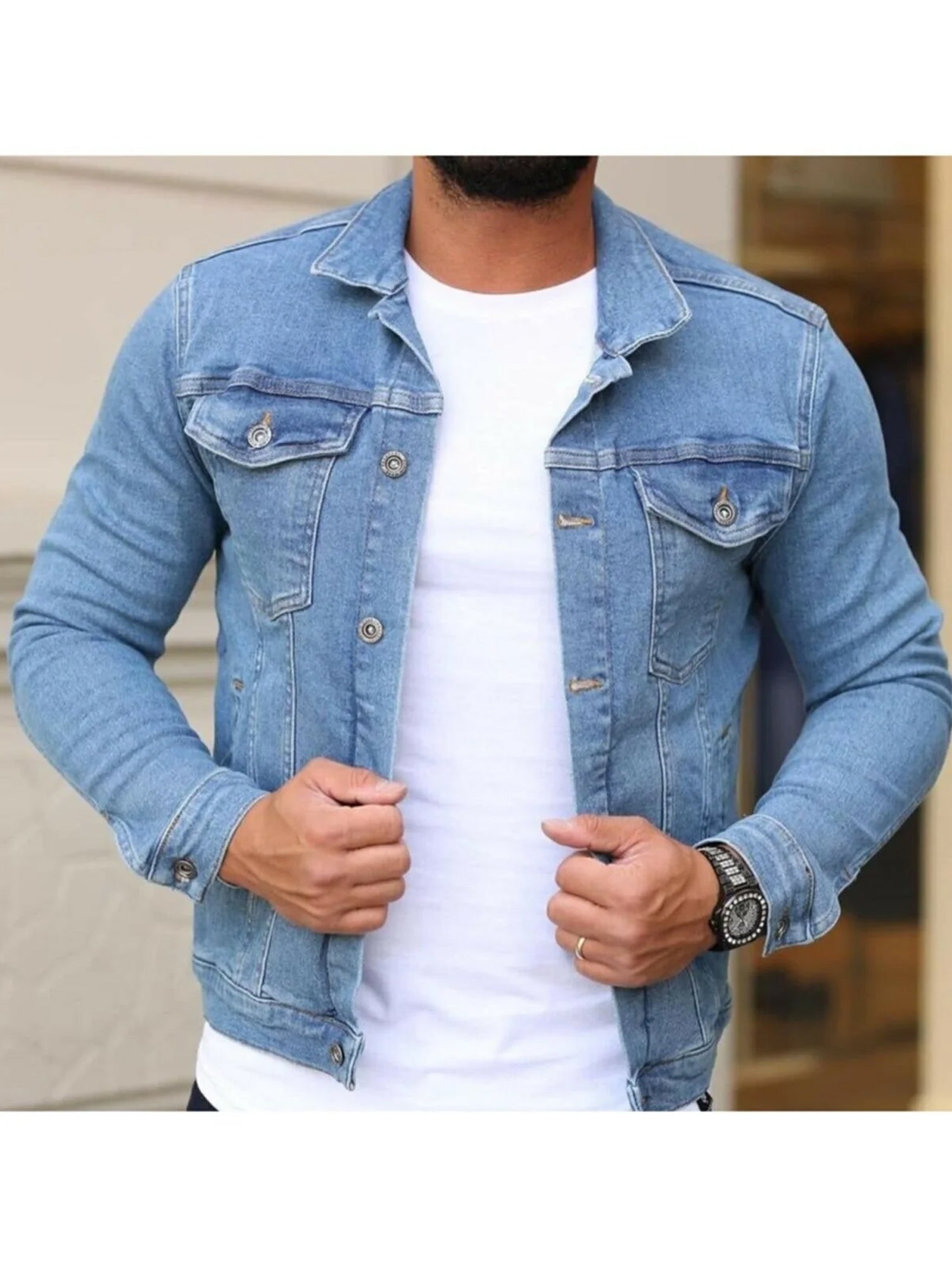 Light wash mens denim jacket best sale