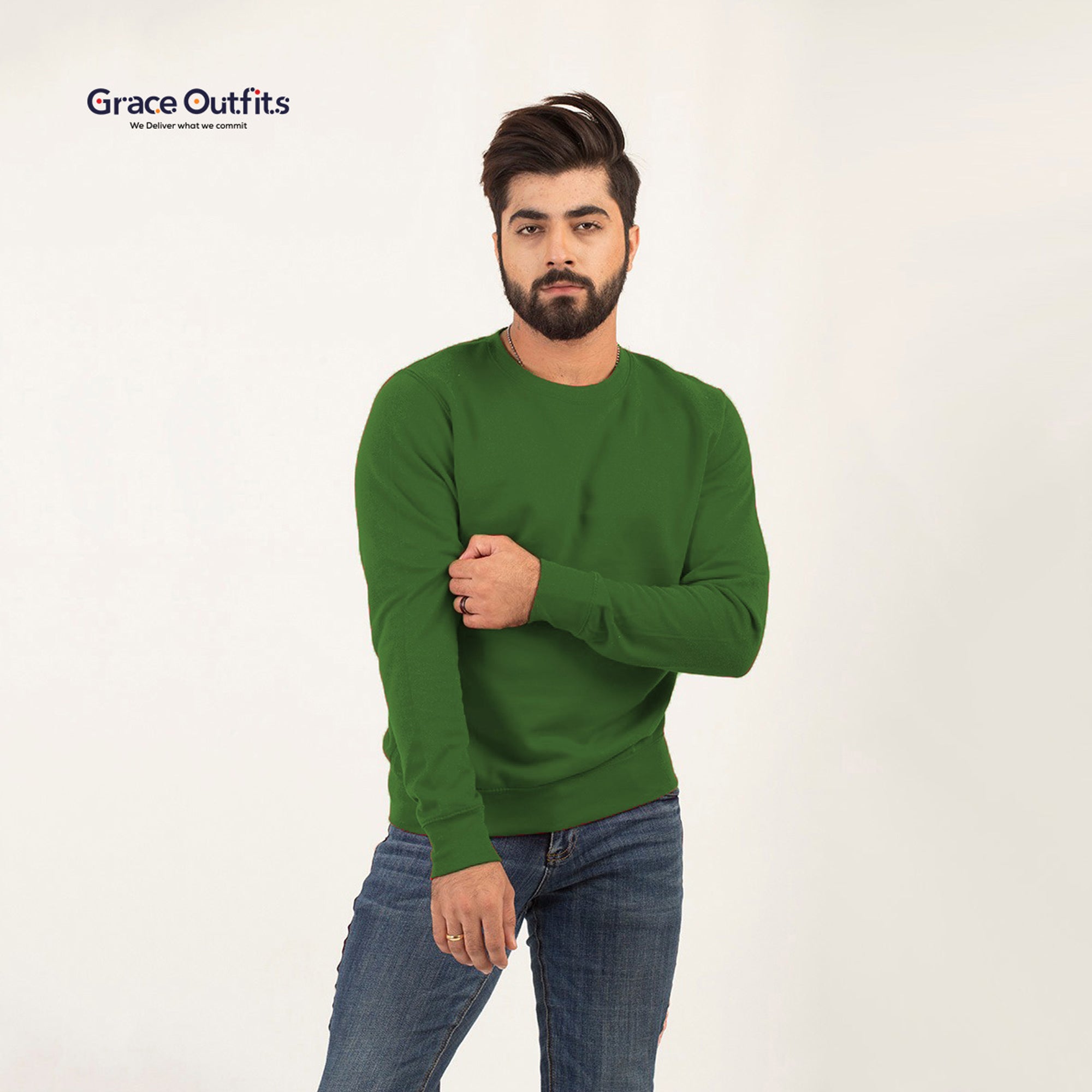 Basic Olive Green Sweatshirt GraceOutfits