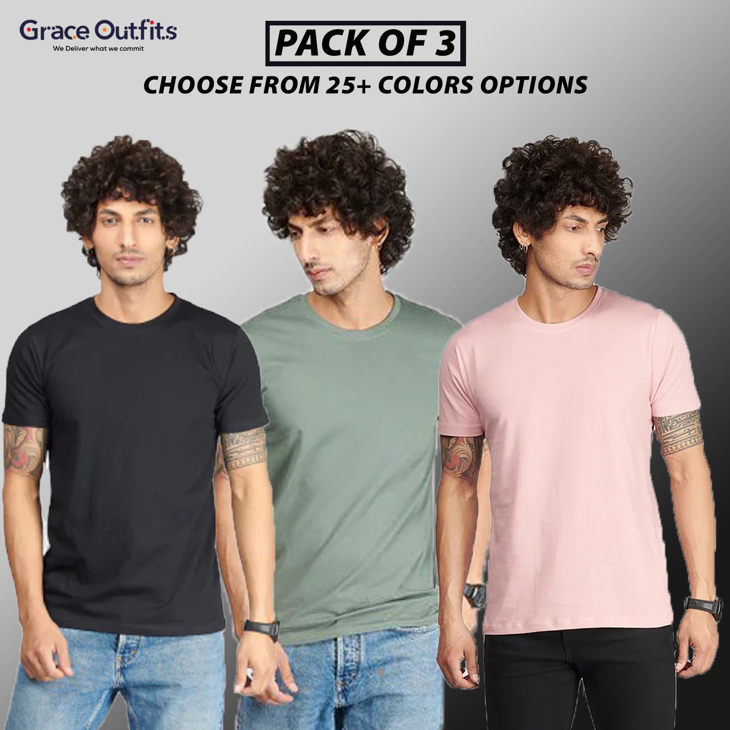 Pack of 3 Half Sleeves T-Shirts