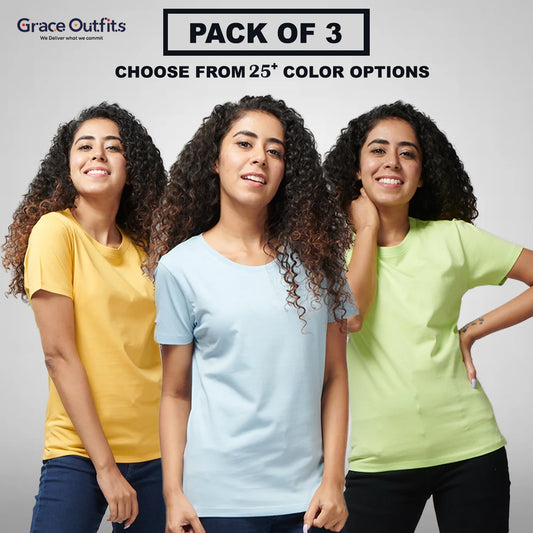 Women's Pack of 3 Half Sleeves T-Shirts