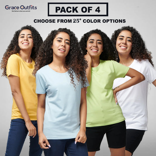 Women's Pack of 4 Half Sleeves T-Shirts