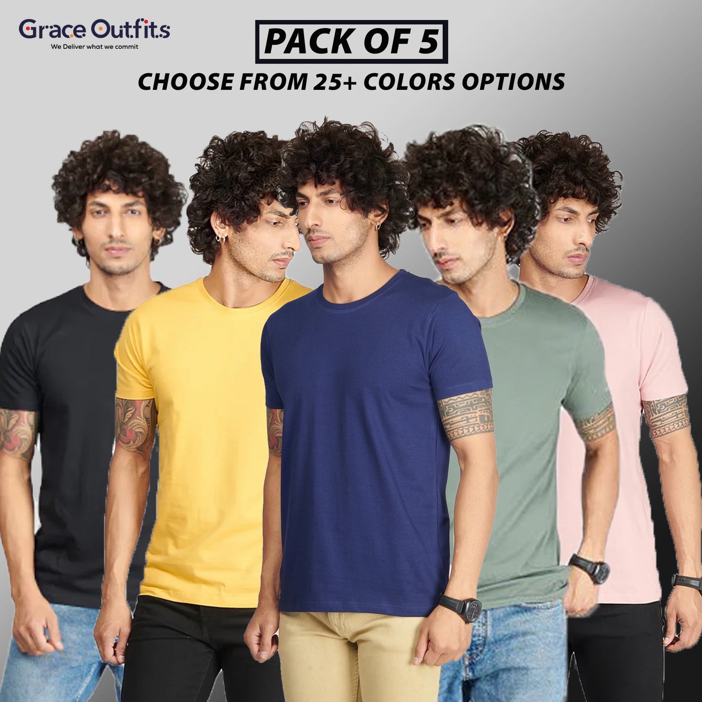 Pack of 5 Half Sleeves T-Shirts