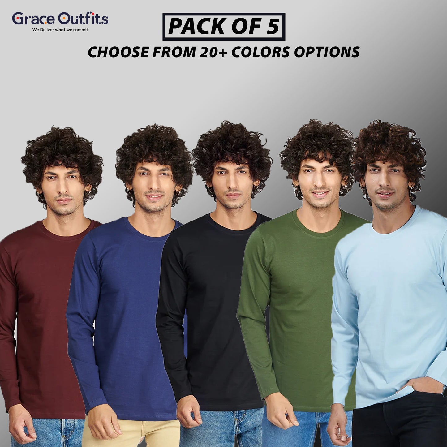 Pack of 5 Full Sleeves T-shirts