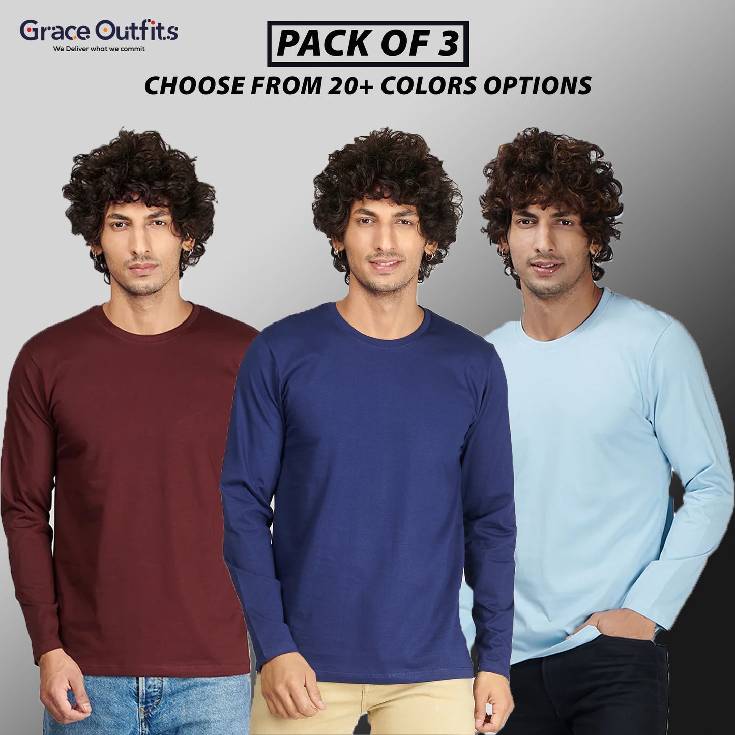 Pack of 3 Full Sleeves T-shirts