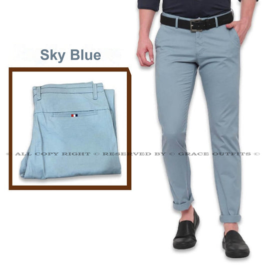 Slim Fit Sky Blue Cotton Chino Pants