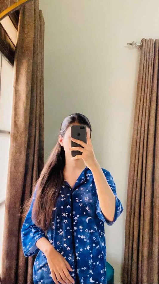 Women's Cotton Night Suit – Star & Moon Design