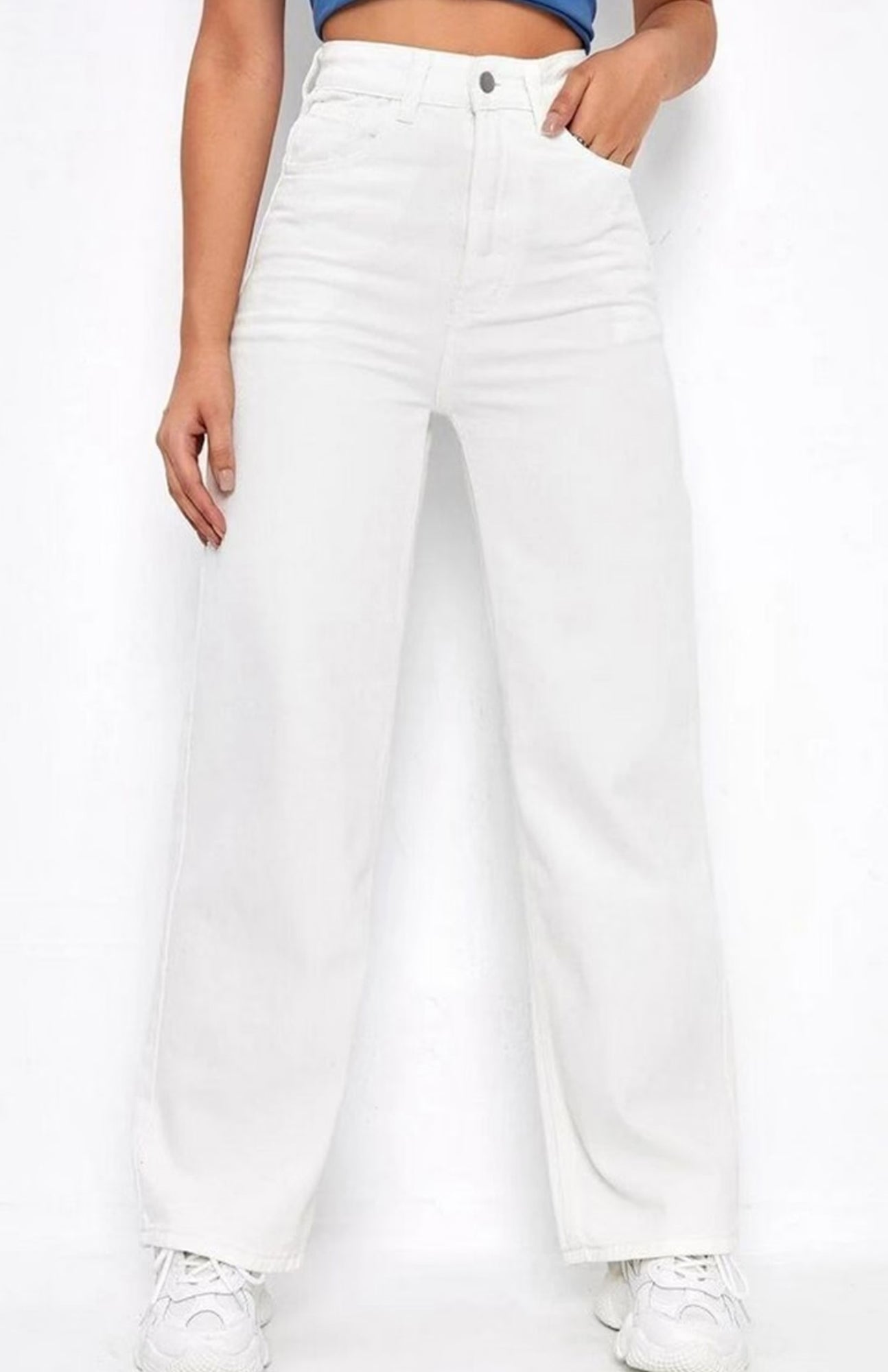 Women Denim Wide Leg Jeans White Color