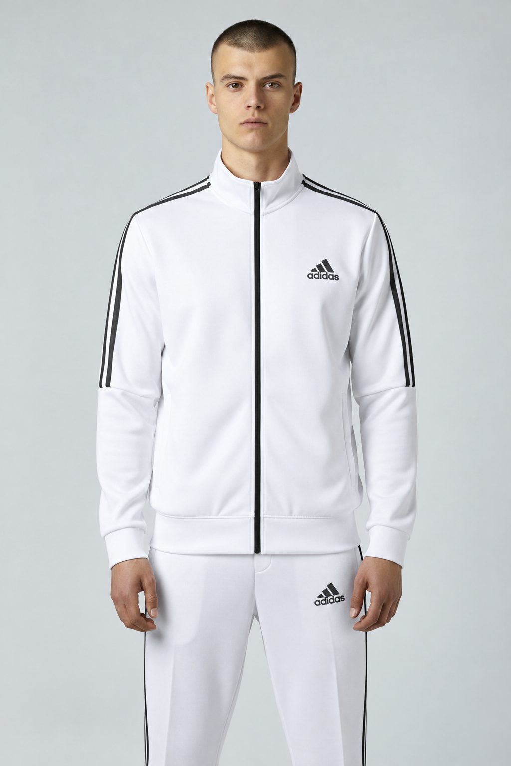 Adidas 3-Stripe Tracksuit – White – Micro Stretch DRI-FIT Fabric