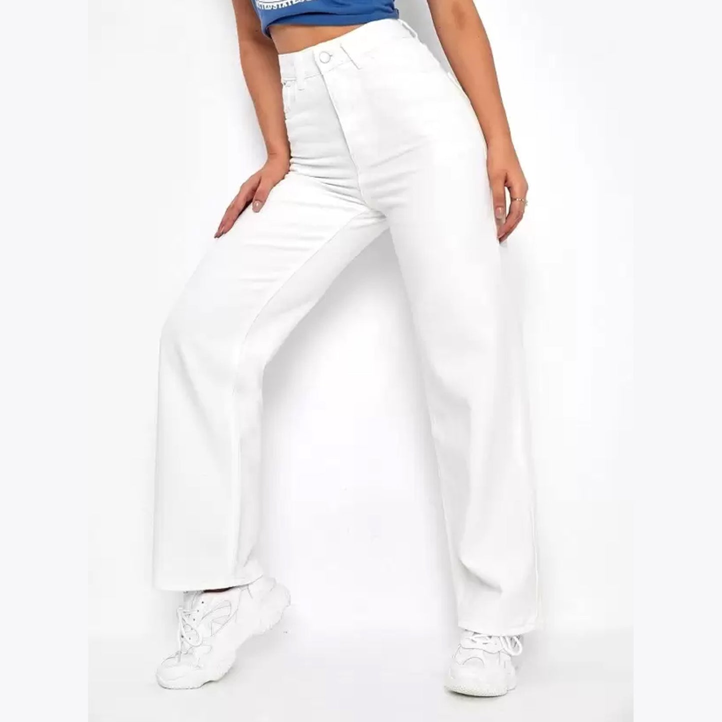 Women Denim Wide Leg Jeans White Color