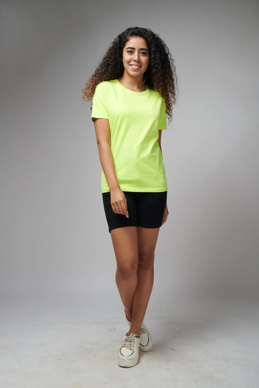 Women's Basic Neon Green Half Sleeves T-Shirt