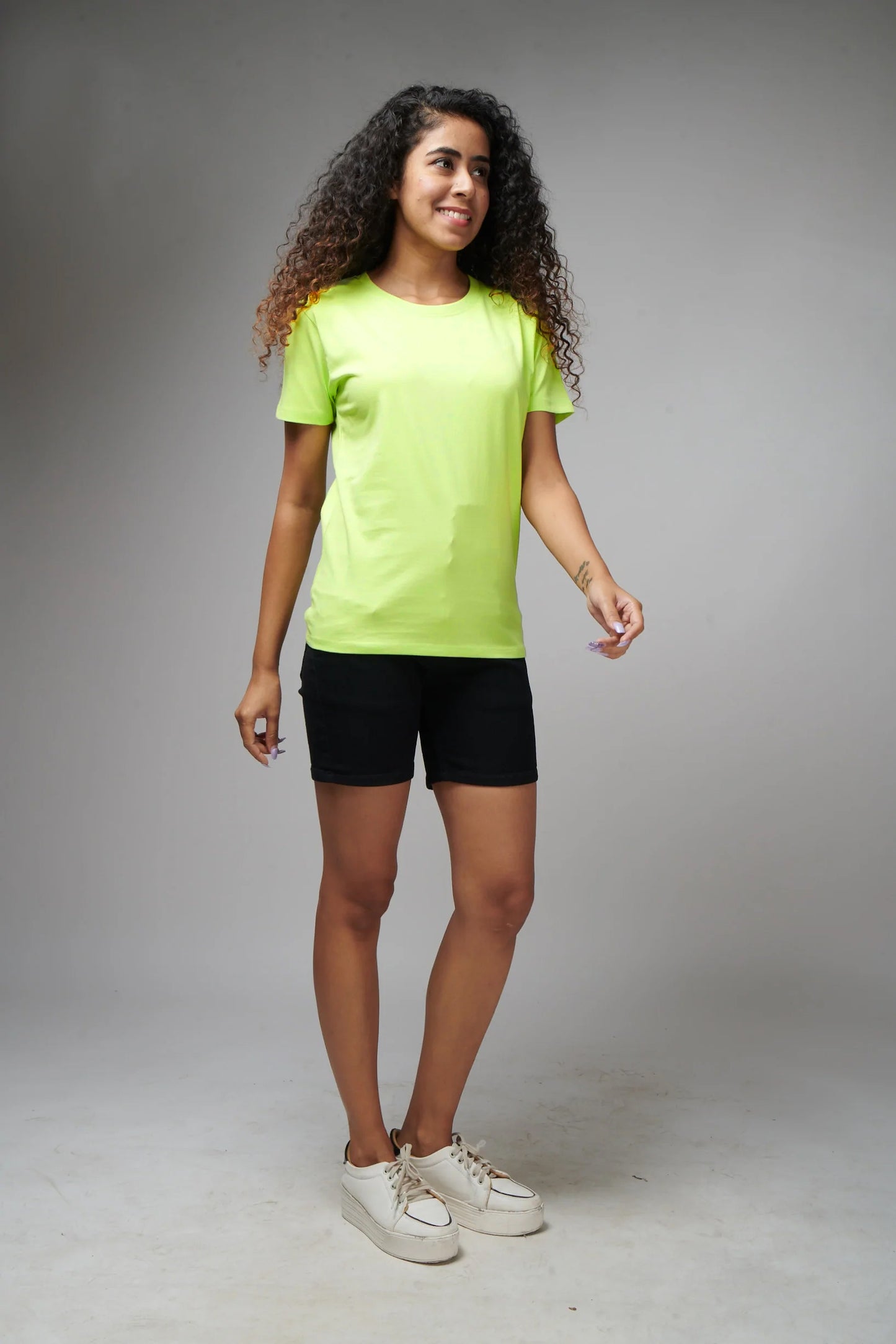 Women's Basic Neon Green Half Sleeves T-Shirt