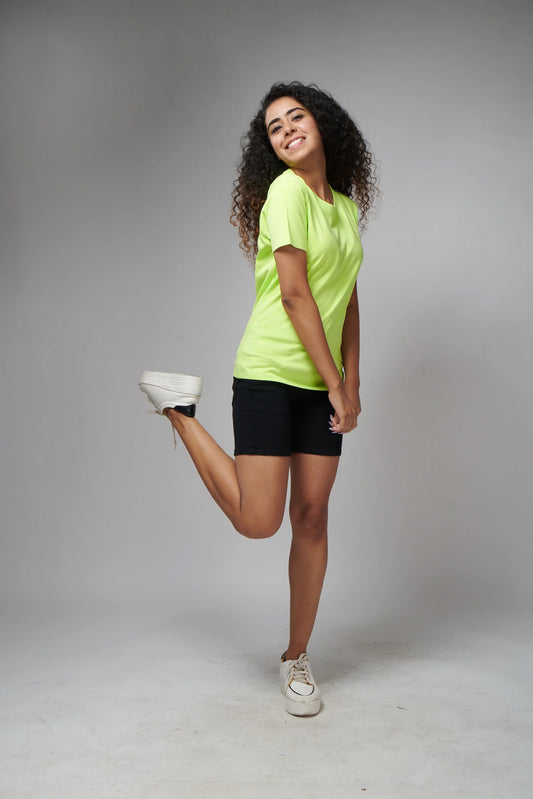 Women's Basic Neon Green Half Sleeves T-Shirt