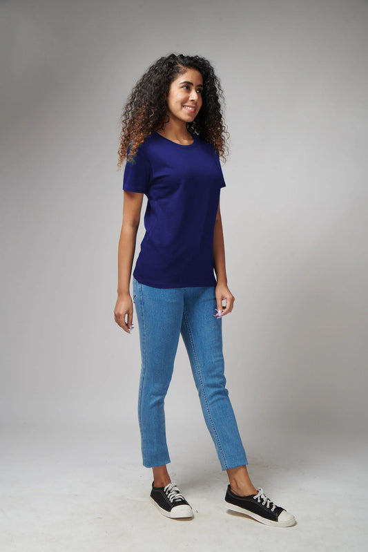 Women's Basic Royal Blue Half Sleeves T-Shirt
