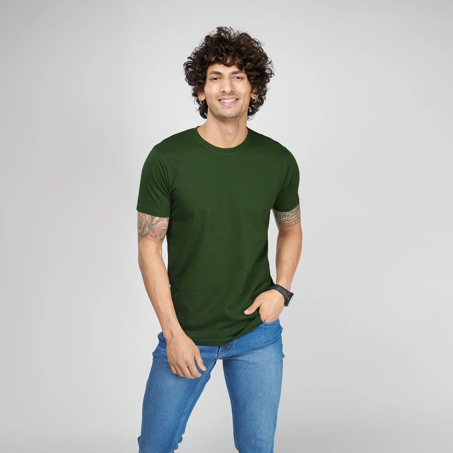 Basic Olive Green Half Sleeves T-Shirt