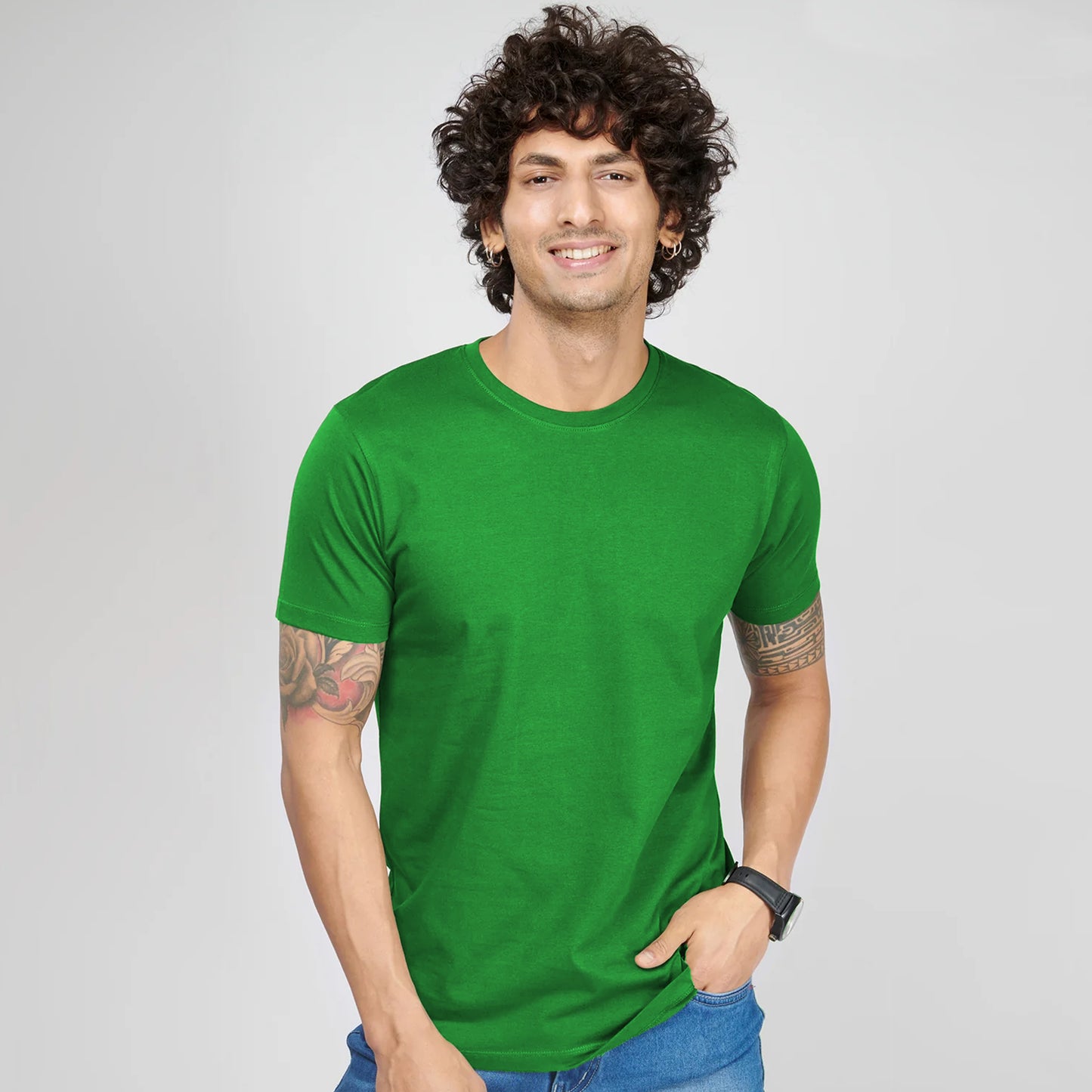Basic Dark Green Half Sleeves T-Shirt