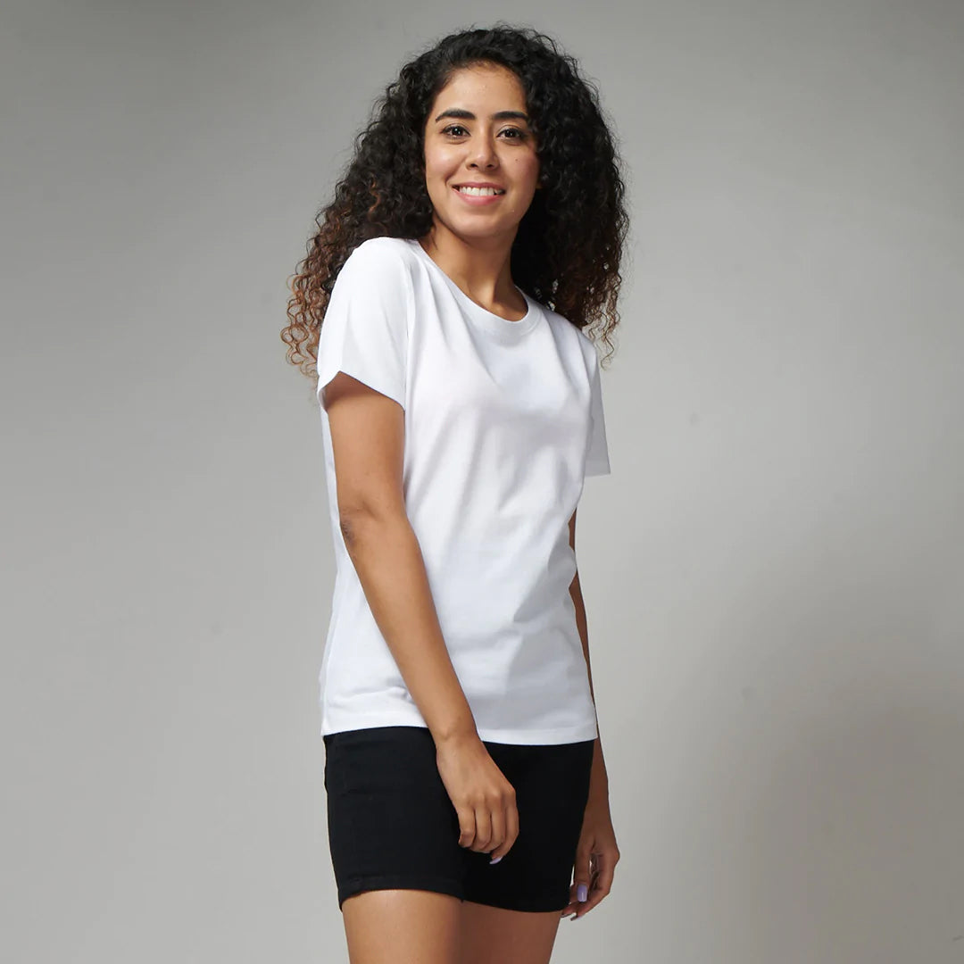 Women's Basic White Half Sleeves T-Shirt