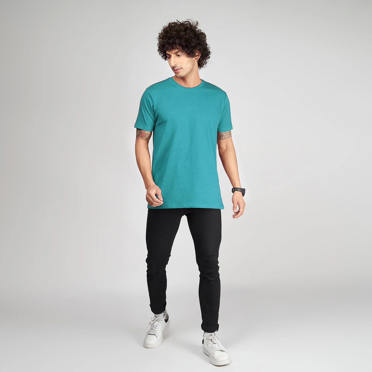 Basic Turkish Blue Half Sleeves T-Shirt