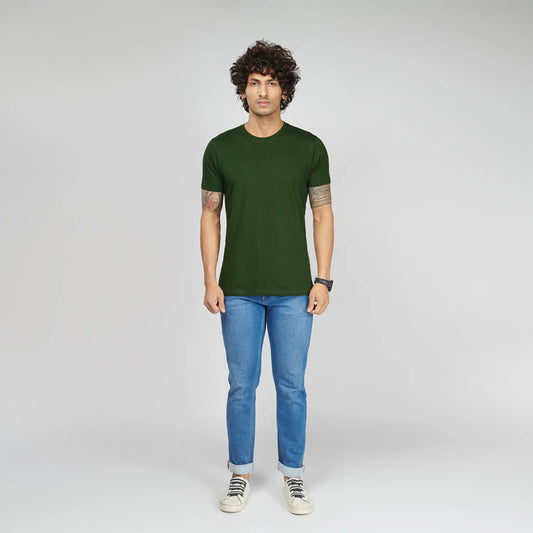 Basic Olive Green Half Sleeves T-Shirt