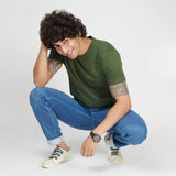 Basic Army Green Half Sleeves T-Shirt