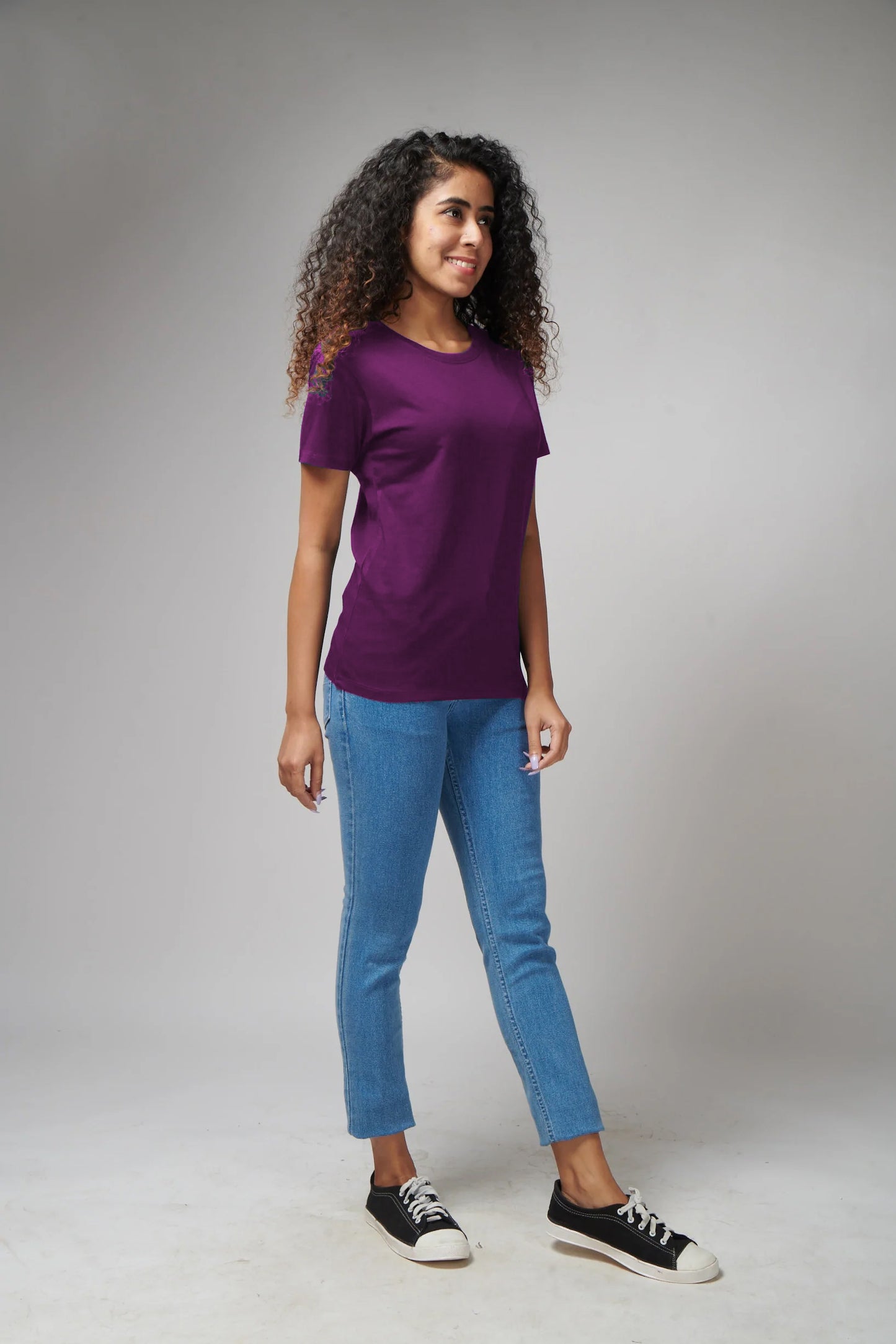 Women's Basic Dark Purple Half Sleeves T-Shirt