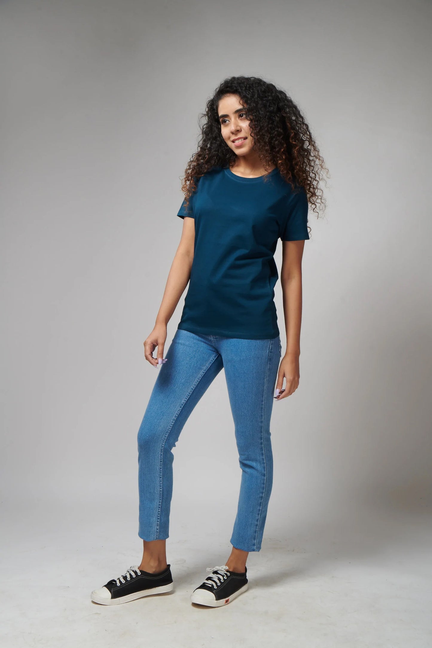 Women's Basic Petroleum Blue Half Sleeves T-Shirt