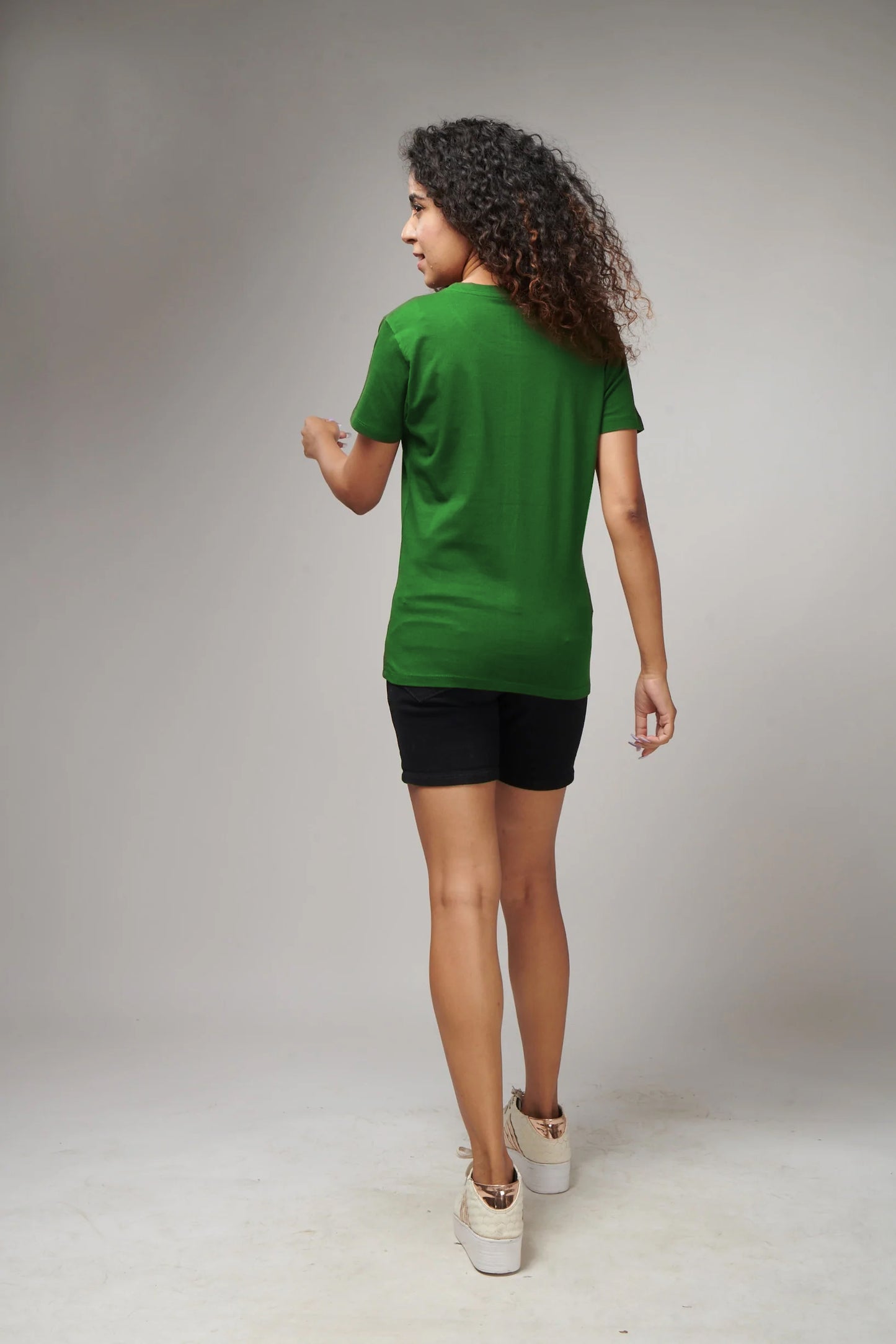 Women's Bottle Green Half Sleeves T-Shirt