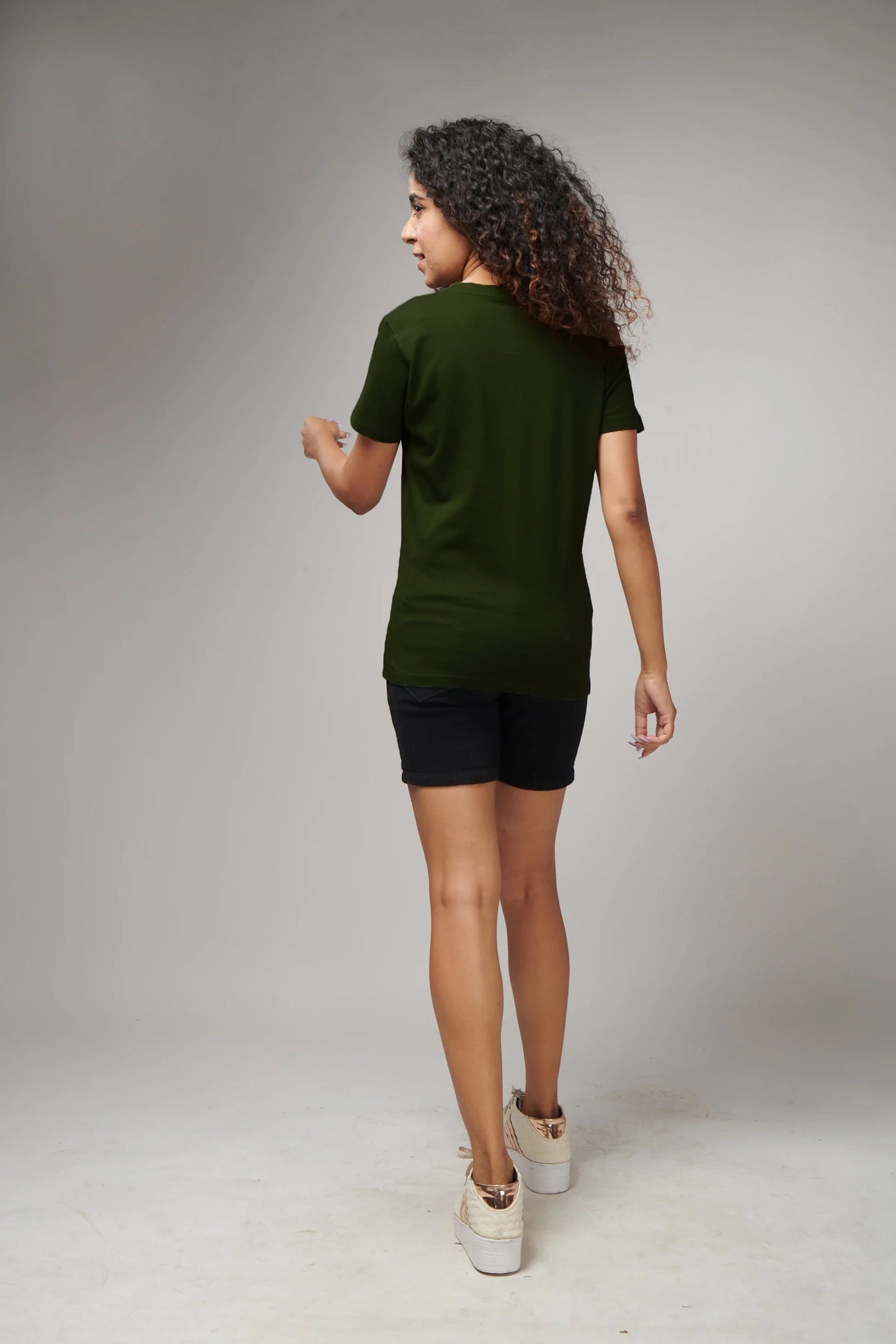 Women's Basic Olive Green Half Sleeves T-Shirt