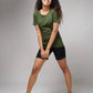Women's Basic Army Green Half Sleeves T-Shirt