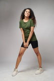 Women's Basic Army Green Half Sleeves T-Shirt
