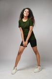 Women's Basic Olive Green Half Sleeves T-Shirt