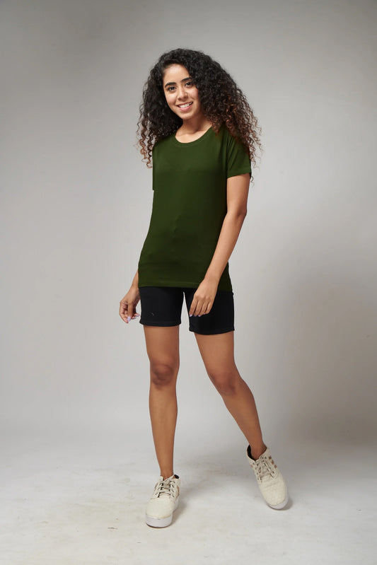 Women's Basic Olive Green Half Sleeves T-Shirt