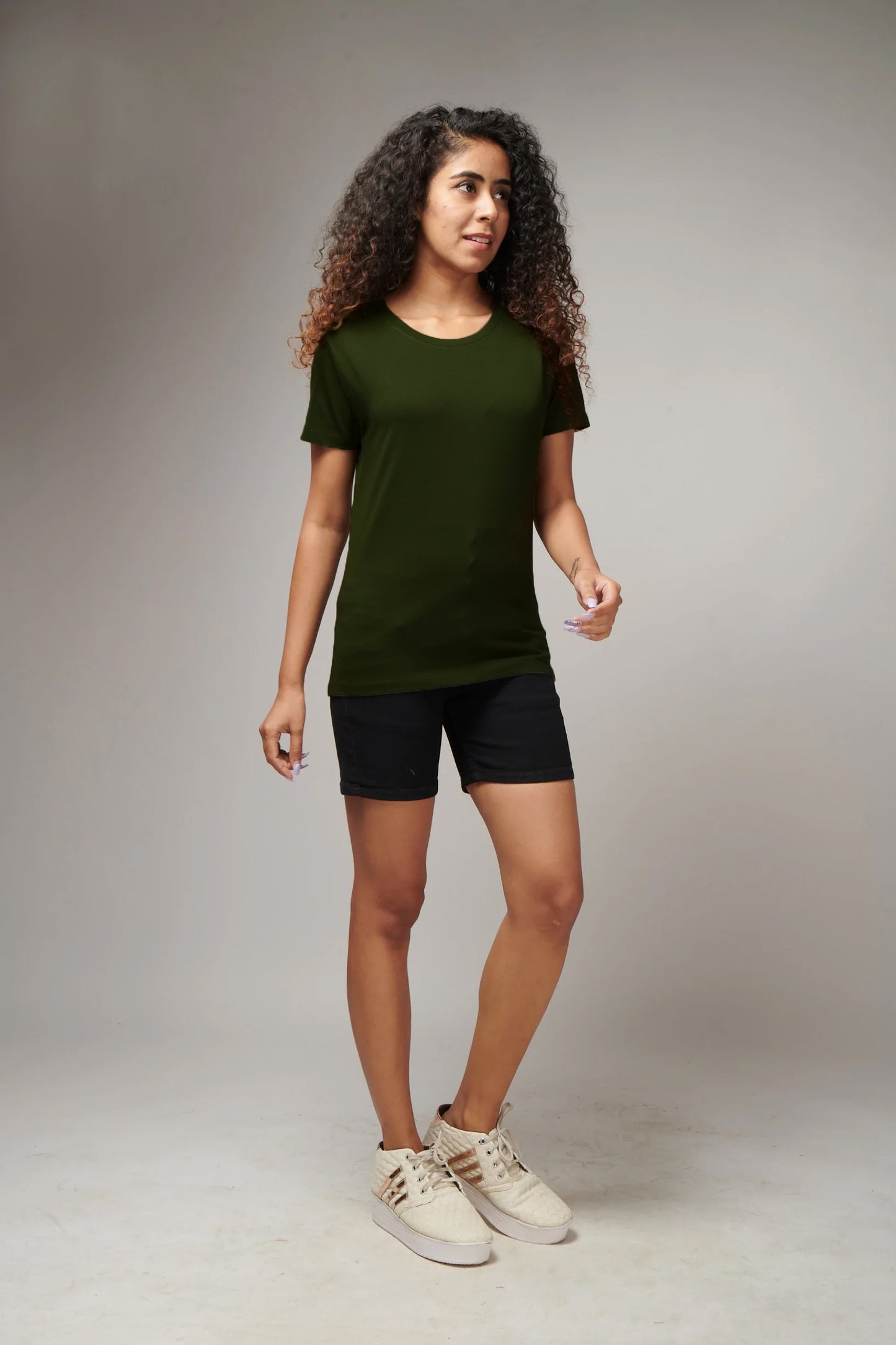 Women's Basic Olive Green Half Sleeves T-Shirt