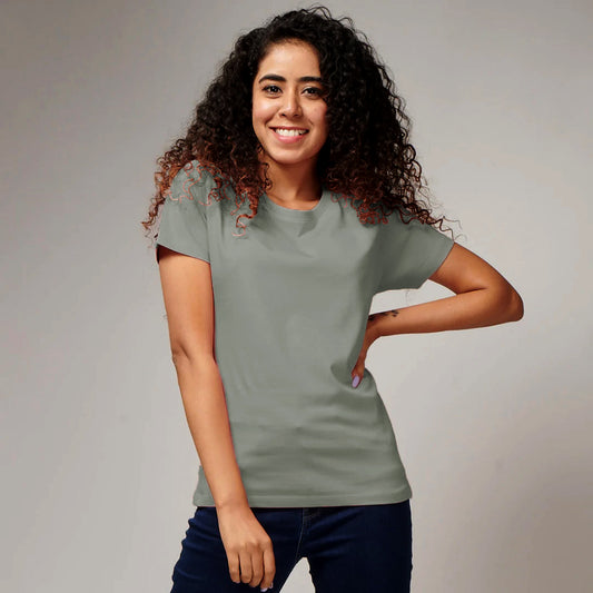 Women's Basic Steel Grey Half Sleeves T-Shirt