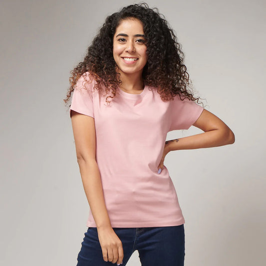 Pink Women's Half Sleeves Crew Neck T Shirt
