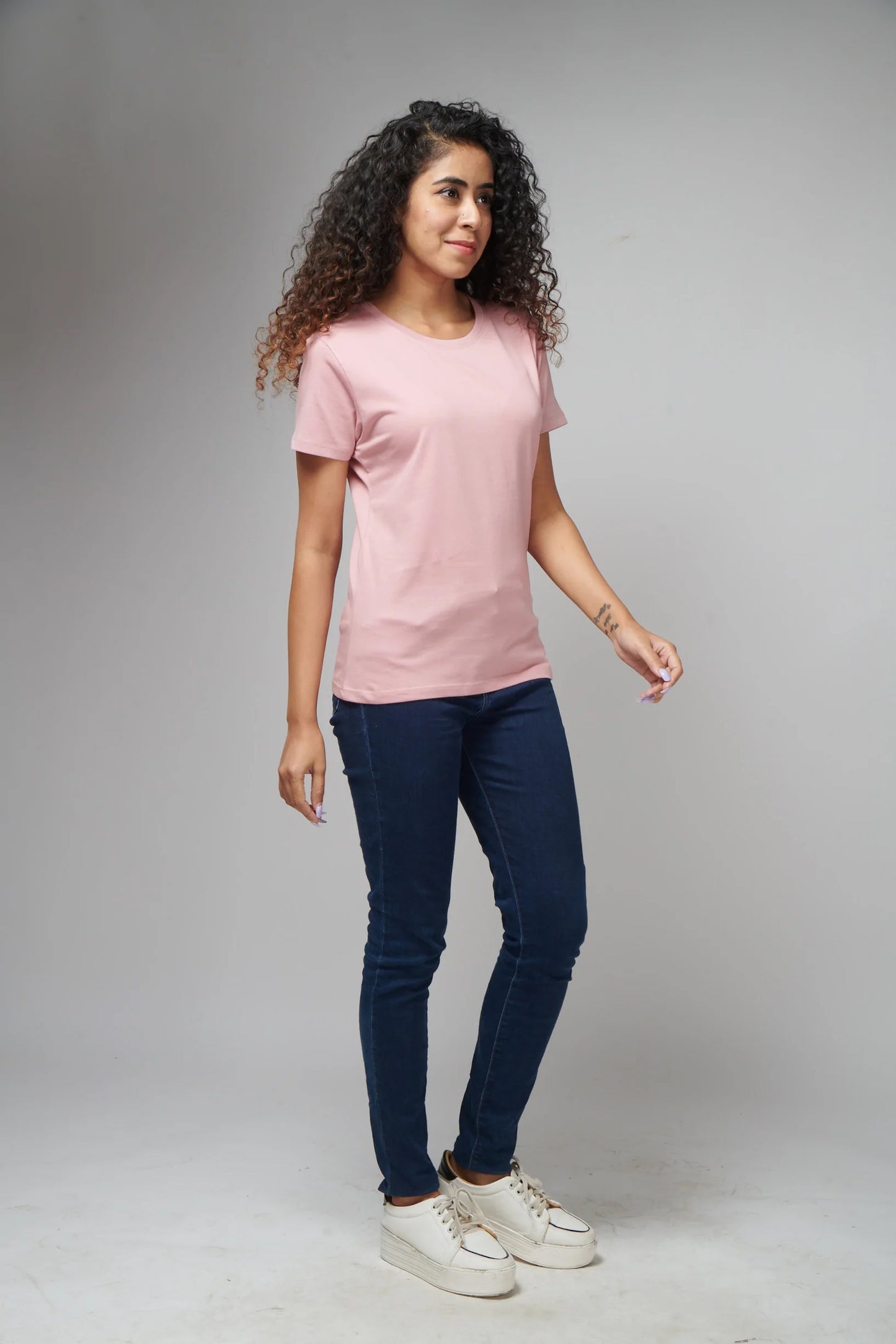Women's Basic Pink Half Sleeves T-Shirt