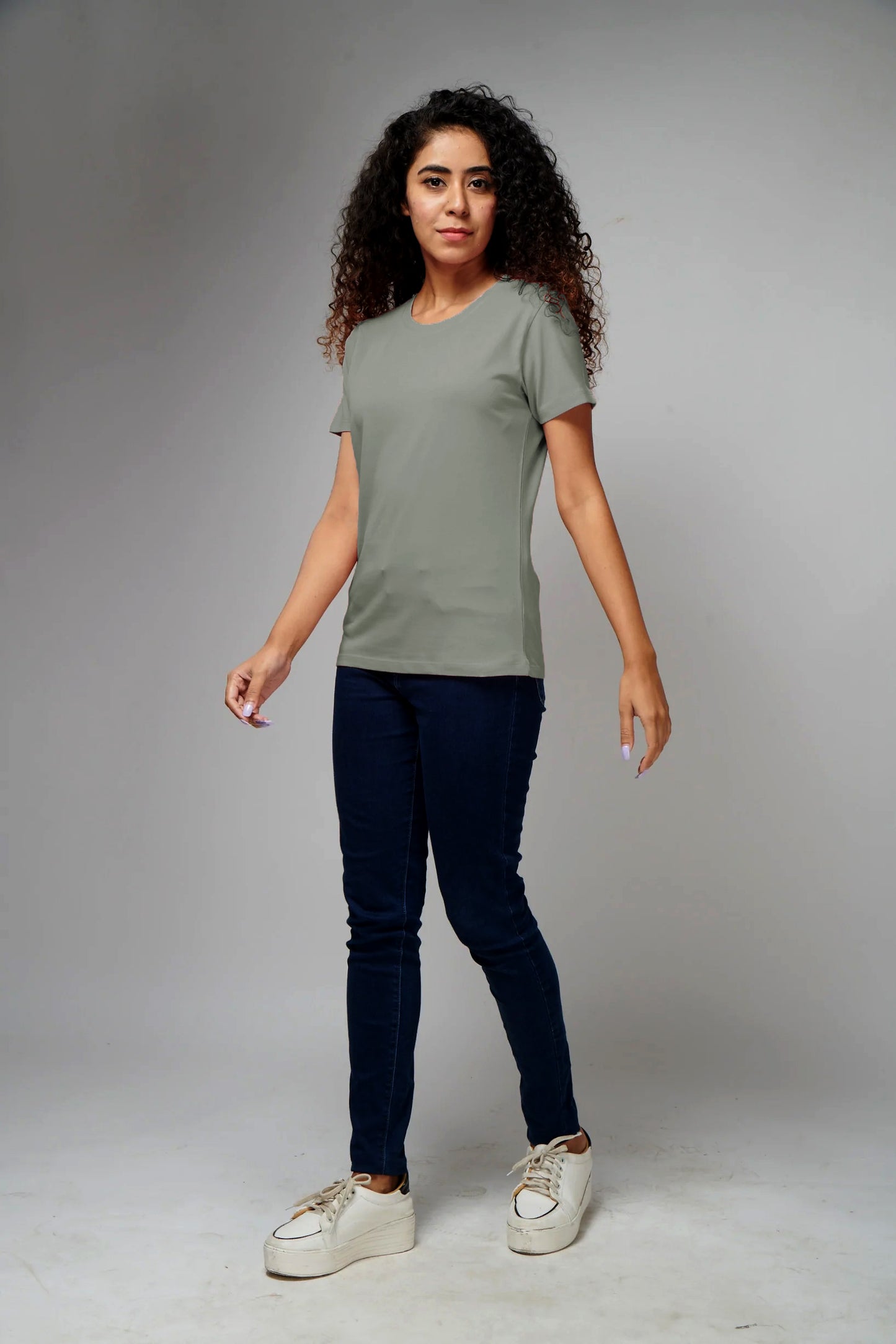 Women's Basic Steel Grey Half Sleeves T-Shirt
