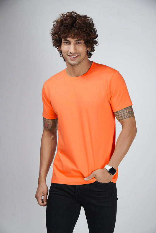 Basic Orange Half Sleeves Crew T-Shirt