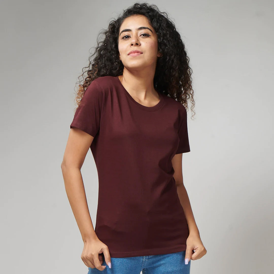 Women's Basic Maroon Half Sleeves T-Shirt