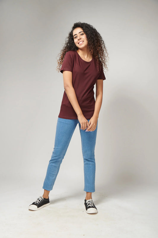 Women's Basic Maroon Half Sleeves T-Shirt