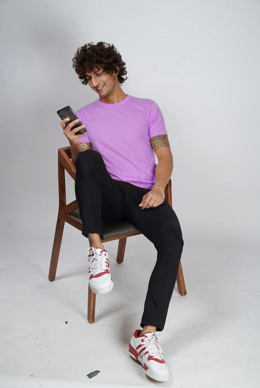 Basic Light Purple Half Sleeves T-Shirt
