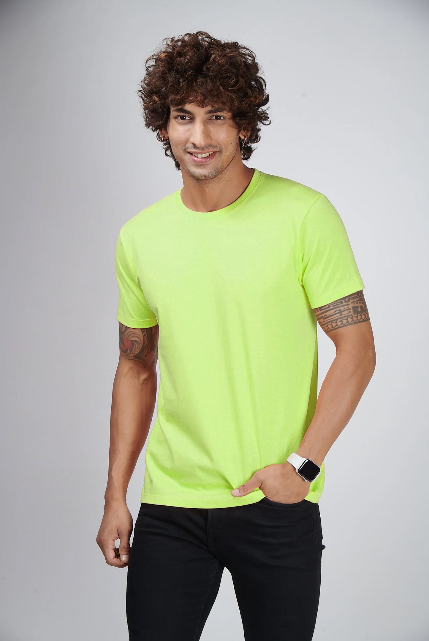 Basic Neon Green Half Sleeves T-Shirt