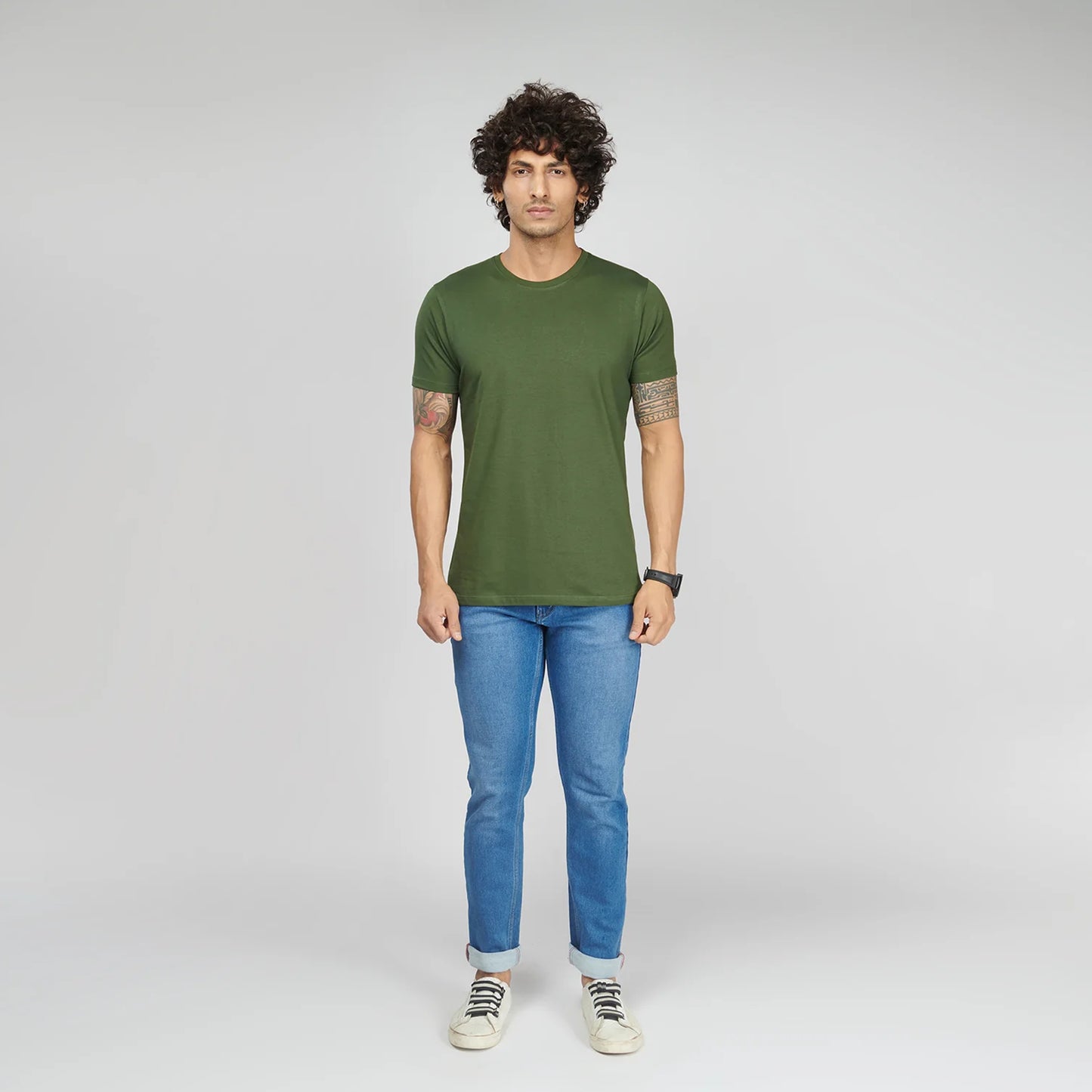 Basic Army Green Half Sleeves T-Shirt