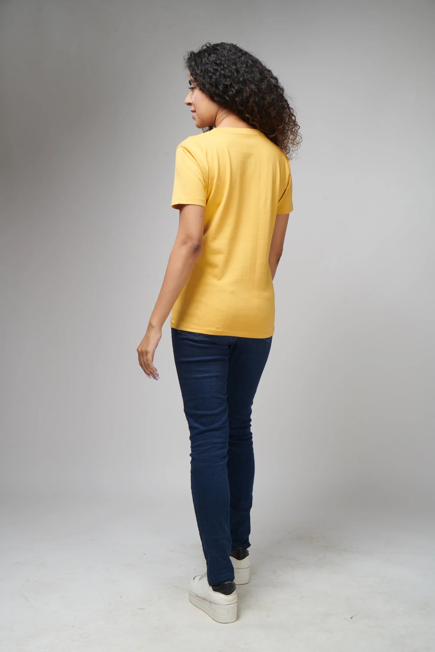 Women's Basic Yellow Half Sleeves T-Shirt