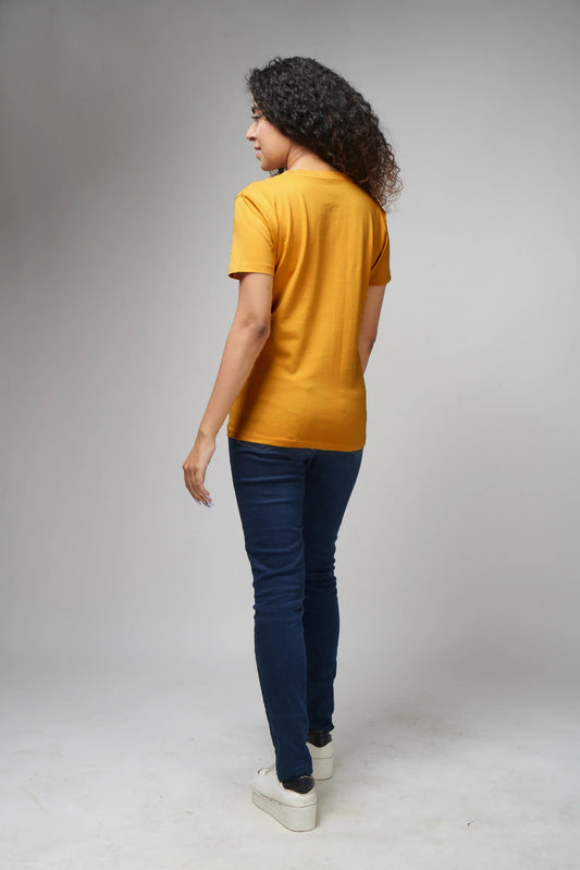 Women's Basic Mustard Half Sleeves T-Shirt