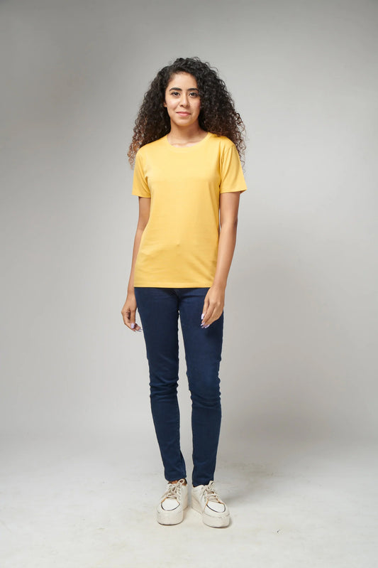 Women's Basic Yellow Half Sleeves T-Shirt