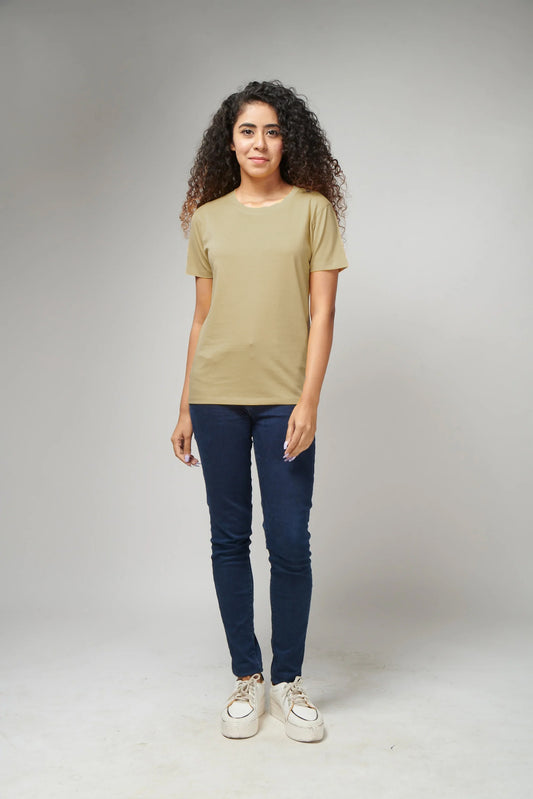 Women's Basic Cream Half Sleeves T-Shirt